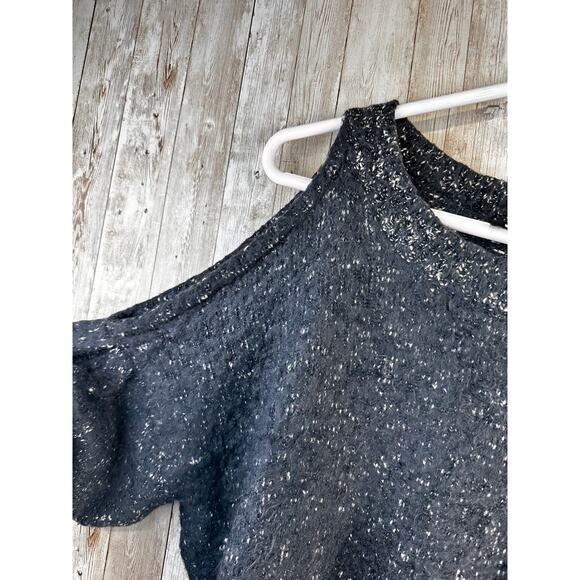 Express Cold Shoulder Sweater Puff sleeves M Black White Speckled Oversized SOFT - Picture 4 of 8